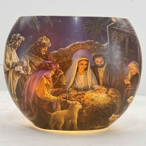 Stony Creek Nativity Scene Illuminated Glass Orbis Vase By Dona Gelsinger Oval - Picture 1 of 14